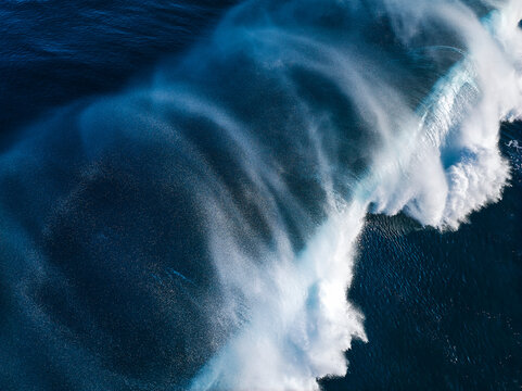 Top down aerial view of tropical blue ocean wave