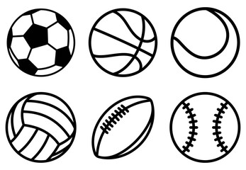 Set of six sports balls isolated on white background vector illustration collection and perfect for any design idea