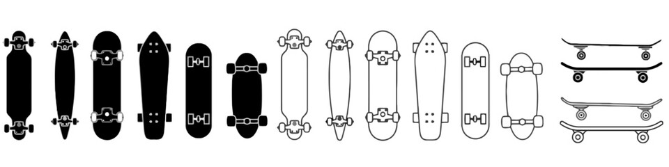 Set of skateboard vector illustration different types and forms for riding extreme sport and transportation
