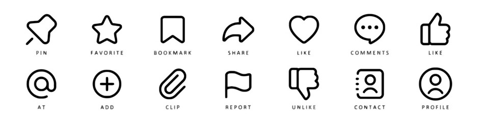 Set of social media elements thin line vector icon collection