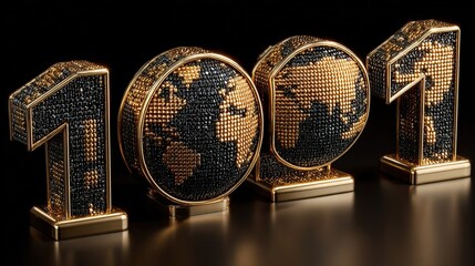 Luxurious Detailed Globe Number Year Rendered In Gold and Black Color
