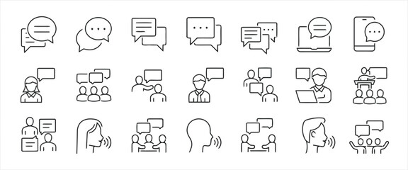 Set of Speech Bubble Communication Chat Vector Line Icons as Message Talk Dialogue Conversation Social Media Contact Support and Announcement
