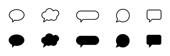 Set of Speech Bubbles and Clouds for Chatting Communication Messages Vector Illustration Isolated on White Background with Outlined and Filled Shapes