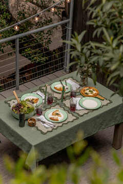 Outdoor Green Dinner Table Viewed from Above