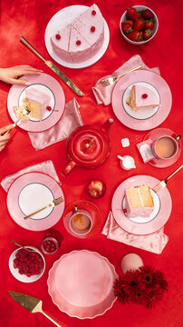 Valentine's Dessert Table with Pink Cake Slices