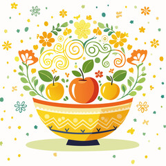 Colorful Fruit Bowl with Apples and Flowers nyepi day.