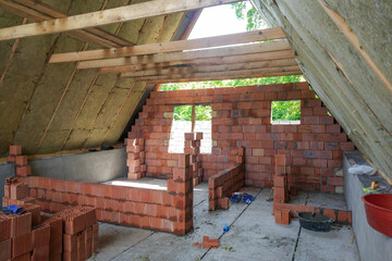 Construction of a country house: erection of internal brick walls