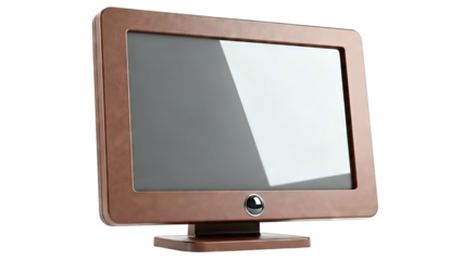 Brown leather-bound desktop monitor with a clean design