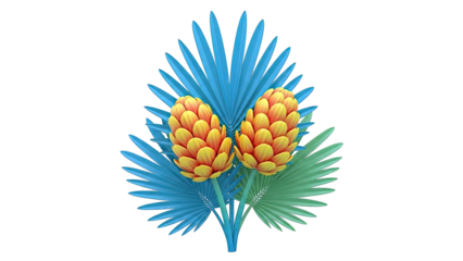 Two Orange Blooming Flowers with Teal and Green Palm Leaves