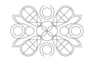 A intricate line drawing of a geometric flower design on a white background