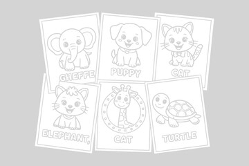 A set of six animal coloring pages for young children to enjoy