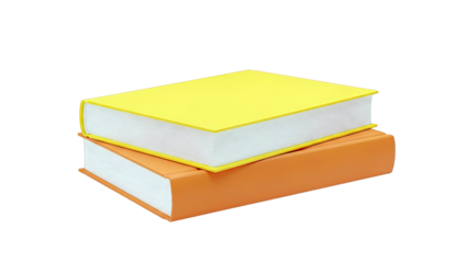 Two stacked books: yellow and orange covers, white pages