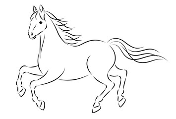 走っている美しい白馬のイラスト 墨絵風でお洒落な午年の年賀状素材 ベクター