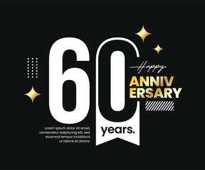 60th years anniversary logotype with negative space. Modern, clean, minimalist, flat style. For logo, icon, invitation, birthday, greeting card, and celebration event. Vector illustration