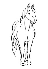 美しい白馬の立ち姿のイラスト 墨絵風でお洒落な午年の年賀状素材 ベクター