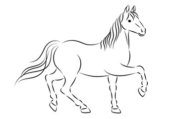 歩いている美しい白馬のイラスト 墨絵風でお洒落な午年の年賀状素材 ベクター