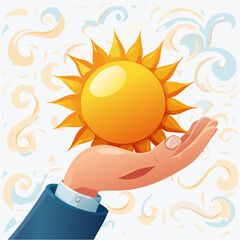 Hand holding sun renewable energy concept nyepi day.