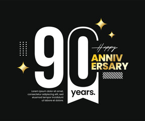 90th years anniversary logotype with negative space. Modern, clean, minimalist, flat style. For logo, icon, invitation, birthday, greeting card, and celebration event. Vector illustration
