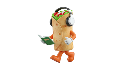 Cartoon Burrito Character Reading and Listening