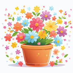 Colorful flowers in terracotta pot vibrant floral arrangement nyepi day.