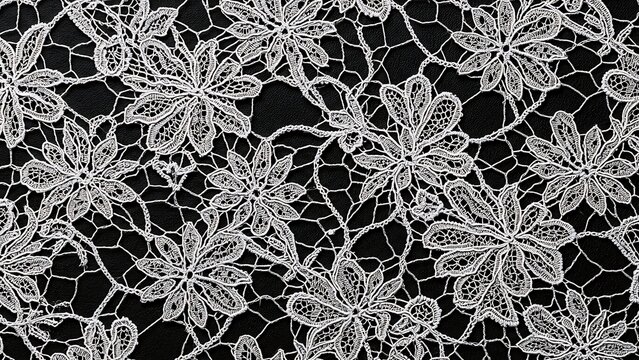 Seamless black and white floral lace pattern vector with vintage snowflake ornaments and winter leaf decorations for elegant fabric wallpaper design