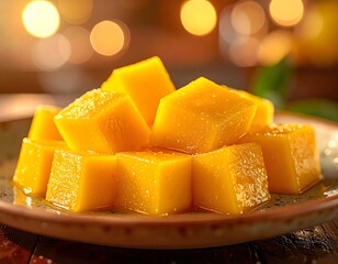 Mango Cubes Ready For Serving

