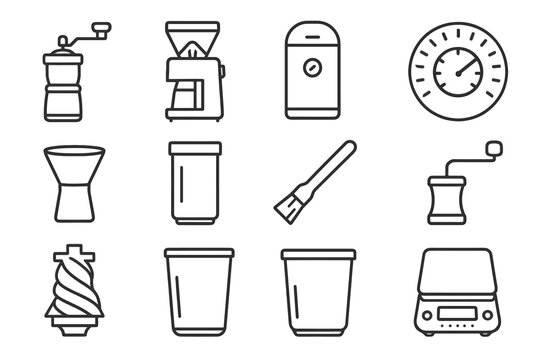 Dial vector grinder brush grind hopper coffee antistatic manual icon electric container