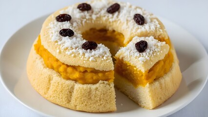 Traditional Indonesian Kue Lumpur Cake with Coconut and Raisin Topping