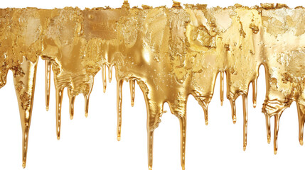 Melted gold in a dripping effect luxurious and isolated on a white background