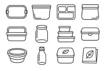 Glass lid reusable collapsible stackable snack stainless container vector food icon sustainable