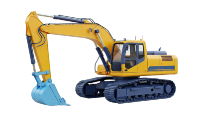 Yellow and Blue Excavator on White Background