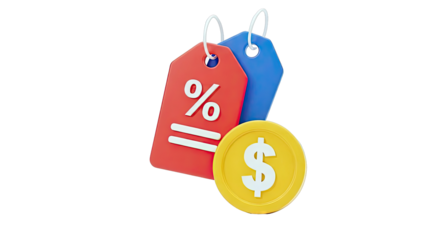 Discount Tags and Dollar Coin 3D Render