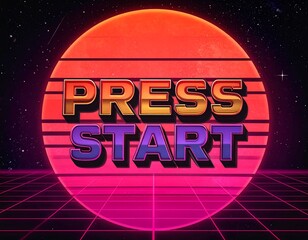 Bold, retro-styled text overlaying a vibrant, stylized sunset backdrop