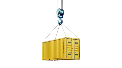 Yellow Shipping Container Lifted by Crane Hook