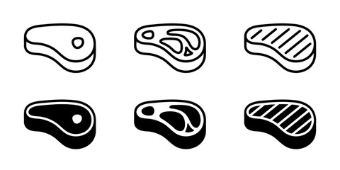 Set of steak icons, meat flat sign collection, beef vector illustrations, outline pictorials for web, lamb, pork, cutlet, fillet symbols