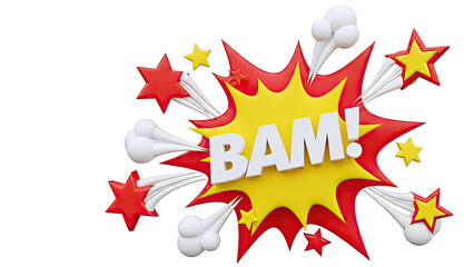 3D Comic Book Style "BAM!" Explosion with Stars and Smoke