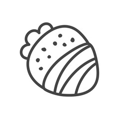 Cute strawberry in chocolate icon. Monochrome doodle illustration of strawberry dipped in chocolate. Kawaii sticker. Vector 10 EPS.