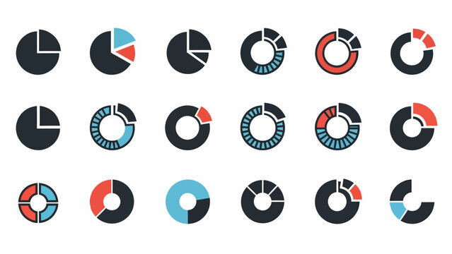 Collection of circular charts and graphs for data visualization, statistics, and analysis