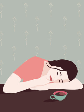 Woman sleeping on table top