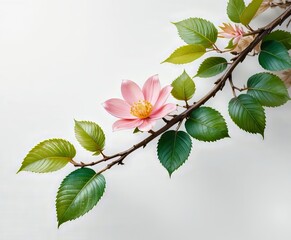 una rama delicada con hojas vibrantes y una sola flor.