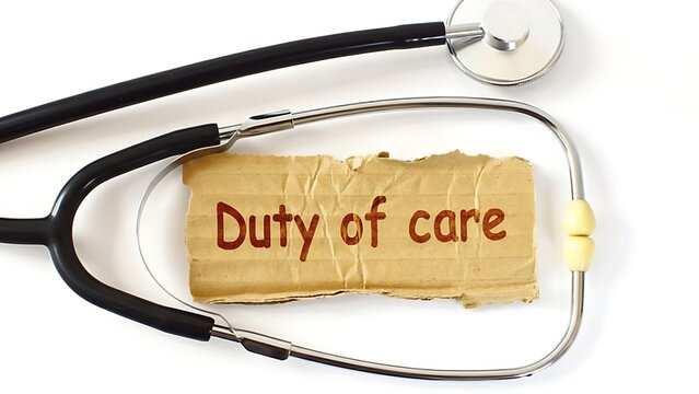 A stethoscope rests upon a note reading duty of care clearly
