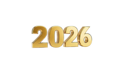 Golden 3D Numbers 2026 on White Background
