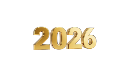 Golden 3D Numbers 2026 on White Background