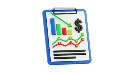 3D Financial Report with Downward Trend and Dollar Sign