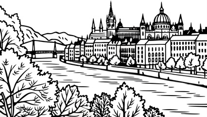 Obraz premium Very beautiful autumn view along the riverbank of Budapest, Hungary, where colorful foliage frames historic buildings and the Danube flows peacefully through the heart of the city.