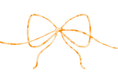 A delicate bow-shaped ribbon made from orange rope, isolated on a transparent background, evoking elegance and charm.
