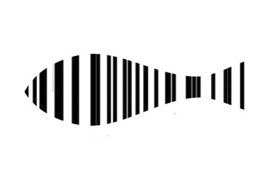 A minimalist black line illustration forming a small fish symbol, isolated on a transparent background.