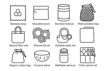 Snack organic silicone picnic vector zero pouch waste cup refillable icon holder