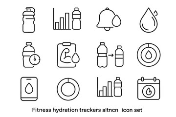 Fitness reminder training challenge hydration streak icon progress during stopwatch icons vector