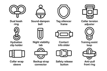 Collar frame hydration functional icons silencer front tension icon contact vector holder